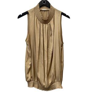 Agora Blouse Size Large Sleeveless Smocked Neck Gold Lightweight Career Office